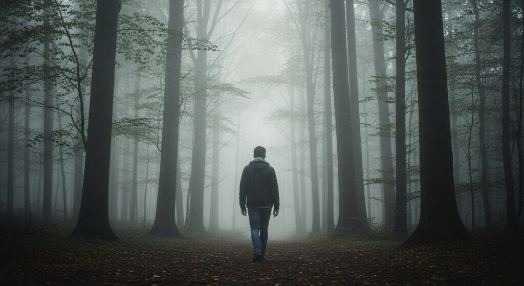 혼자 있는 걸 좋아하는 사람 이 숲속을 걷는 모습