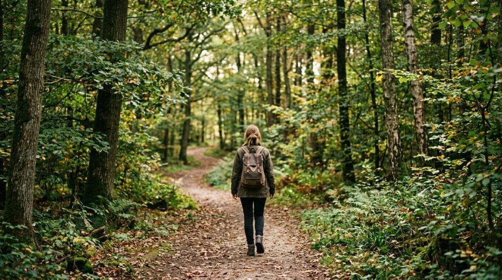 생각이 많은 사람이 혼자 산행하는 모습